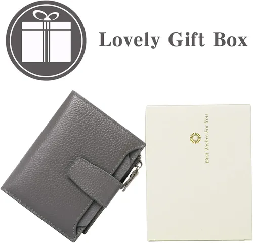 Miniatura 7 de FALAN MULE Cartera pequeña para mujer, de piel auténtica, plegable, compacta, con bloqueo RFID, pequeña cartera para mujer, Gris-oscuro, Casual