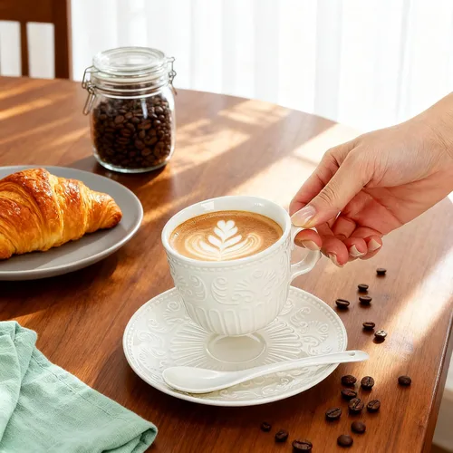 Miniatura 6 de ZAVOOS Juego de 6 tazas de té y platillo, tazas de té de porcelana vintage pequeñas de 6 onzas con cuchara, juegos únicos de tazas de capuchino