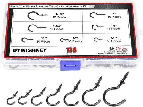 Miniatura 7 de DYWISHKEY Kit de 136 ganchos de rosca de 7 tamaños, ganchos chapados en zinc negro para el hogar, la oficina y el lugar de trabajo