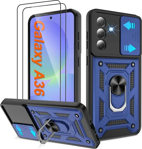 Miniatura 31 de ATUMP Funda para T-Mobile Revvl V Plus 5G con protector de pantalla HD con cubierta de cámara deslizante, soporte de anillo de rotación de 360° Negro