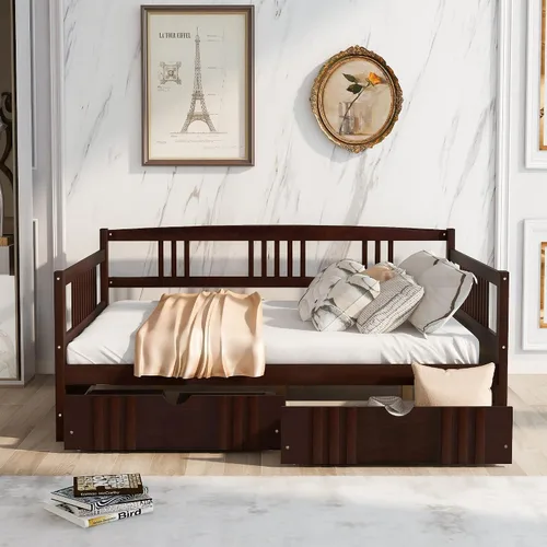 Miniatura 3 de MERITLINE Sofá cama de tamaño matrimonial, sofá cama de madera con cajones, sofá cama con cajones de almacenamiento matrimonial, sofá cama de doble