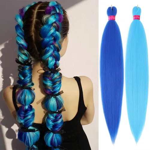 Miniatura 36 de Cabello trenzado negro preestirado, 2 paquetes de extensiones de cabello de trenzas de caja de 26 pulgadas, pelo sintético preestirado trenzado