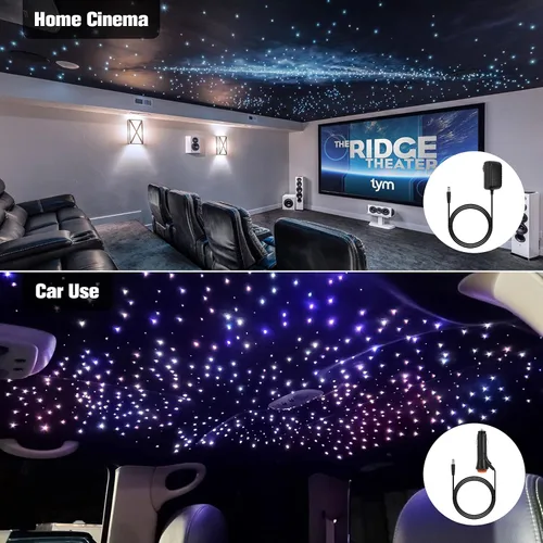 Miniatura 3 de CHINLY 16W 550pcs 13.1ft 0.03in Bluetooth APP/Remoto RGBW LED Fibra Óptica Estrella Luces de Techo Kit Adaptador+Encendedor de Cigarrillos