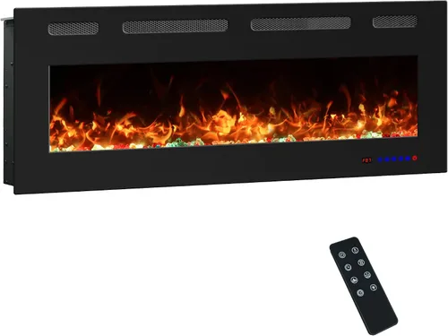 Insertos de chimenea eléctrica de 42 pulgadas, calentador de chimenea lineal ultrafino con termostato, brillo y velocidad ajustables, temporizador