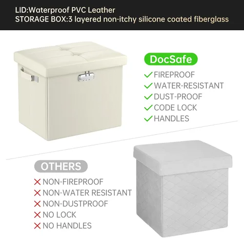 Miniatura 8 de DocSafe Otomana de almacenamiento con cerradura, caja de almacenamiento plegable de 17 pulgadas resistente al fuego y al agua con asas, segura