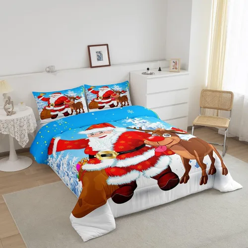 Miniatura 2 de Erosebridal Juego de edredón de Feliz Navidad, juego de edredón de Papá Noel para habitación de niños y niñas, edredón acolchado de ciervos y alces