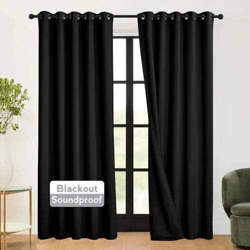 Miniatura 40 de RYB HOME 3 en 1 insonorizadas - oscurecedoras - cortinas de lino con aislamiento, cortinas de ahorro de energía con bloqueo de ruido para Lino blanco