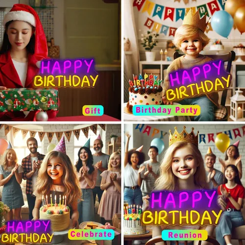 Miniatura 4 de Letrero de neón de feliz cumpleaños, tablero de luz brillante de feliz cumpleaños, tablero de luz de neón de feliz cumpleaños, adecuado para todas
