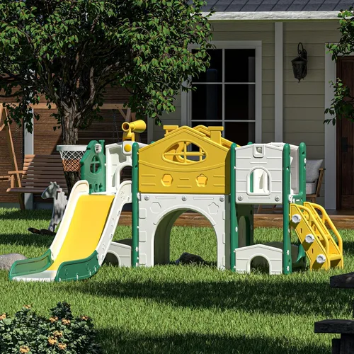 Miniatura 2 de JAXPETY Juego de tobogán y escalador 8 en 1 para niños pequeños, para interiores y exteriores, con escaleras, túnel, telescopio, almacenamiento, aro