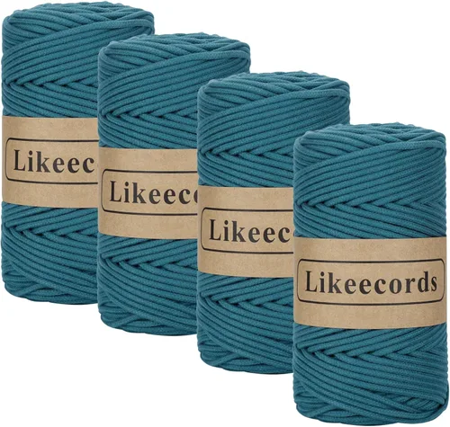 Miniatura 45 de Cordón de Algodón Trenzado 3mm x 109 yardas - Cuerda de Macramé Colorida para Manualidades, Ganchos, Colgantes de Pared - 100% Algodón Natural