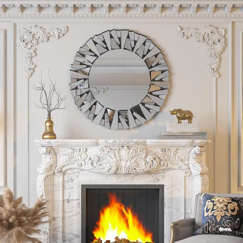 Miniatura 6 de Espejo Decorativo Redondo Plateado: 31.5 in Pared Vanity-Mirror Biselado Elegante espejo de cristal circular para baño con elegantes bordes