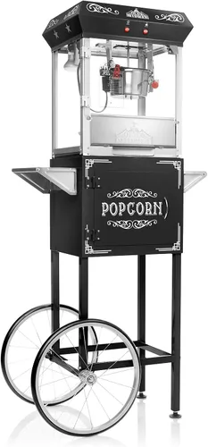 Olde Midway - máquina de hacer palomitas estilo vintage, con carrito y hervidor de 6 onzas - Negro
