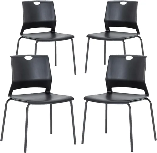 Juego de 4 sillas apilables negras, modernas sillas de oficina para invitados, sillas de comedor apilables, silla de plástico para sala de