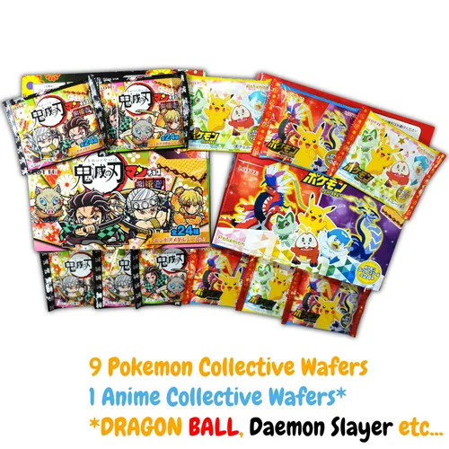 Miniatura 2 de DagashiyaBox Surtido de golosinas japonesas, caja de oblea de calcomanías colectivas de anime con 9 obleas de Pokémon, 1 como Daemon Slayer
