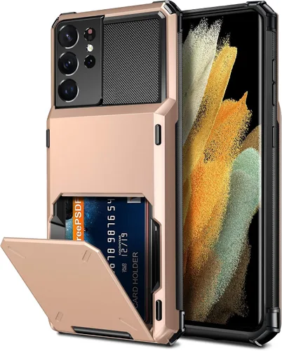 Miniatura 13 de Vofolen Funda tipo cartera para Galaxy S21 Ultra con 4 tarjetas, tarjetero con ranura para tarjeta de crédito, bolsillo trasero, doble capa, Negro