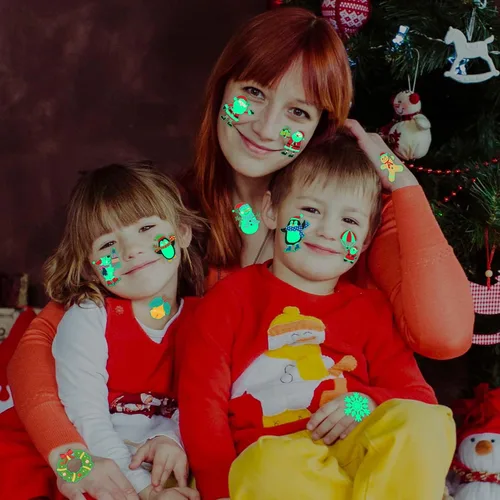 Miniatura 2 de winthrop 120 tatuajes temporales luminosos de Navidad para niños, que brillan en la oscuridad envueltos individualmente, tatuajes de seguridad
