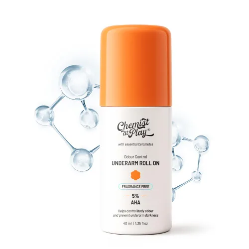 Chemist at Play Desodorante en roll-on para axilas con 5% AHA | Ácido láctico y mandélico | Previene el olor, ilumina la piel y exfolia las axilas |