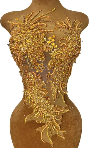 Miniatura 17 de Vestido de novia con cuentas a mano, parches para coser en apliques de encaje con diamantes de imitación, accesorios de cristales de bricolaje