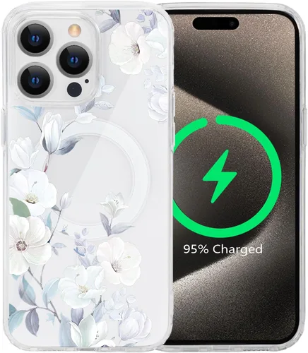 Miniatura 48 de Funda magnética de flores para iPhone 15 [compatible con MagSafe] Bonito patrón floral transparente a prueba de golpes