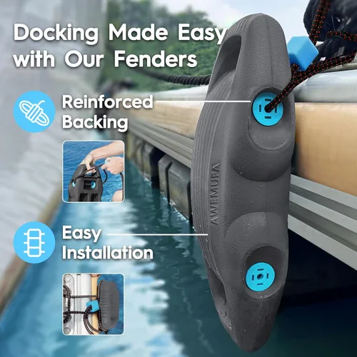 Miniatura 6 de AWEMUFA Defensas de Barco Fáciles de Instalar Parachoques para Atraque Defensa Ideal para Pontón, Lobina, Moto Acuática y Barcos de Pesca Gris
