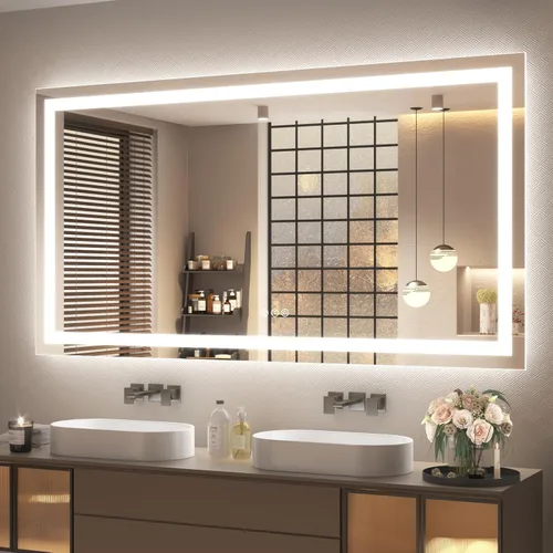 Miniatura 25 de 40x32 Espejo LED inteligente para baño, espejo de tocador regulable con luces, espejo de maquillaje retroiluminado y frontal para pared, antivaho