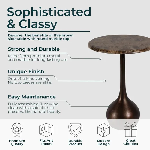 Miniatura 5 de Mesa auxiliar de mármol para decoración del hogar, soporte de mesa pequeño decorativo para mesita de noche de dormitorio, mesita de noche