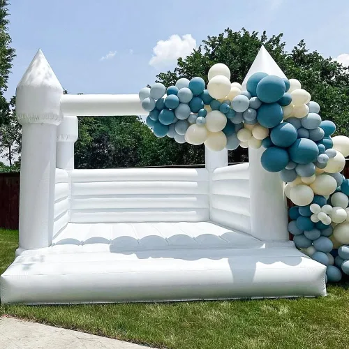 Castillo inflable blanco de rebote de 13 x 13 x 10 pies, gran casa hinchable de PVC con soplador para niños pequeños y adultos, interior o exterior,