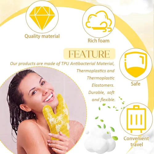 Miniatura 6 de Karenhi 2 Pcs Honeycomb Exfoliating Glove Set Exfoliating Bath Mitt Honeycomb Face and Body Scrubber Shower Mitt for Cleaning Body Shower Face Skin