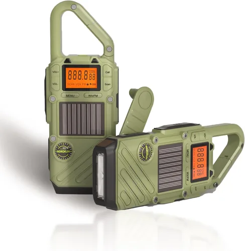 Walkie Talkies de emergencia para adultos con NOAA, FM, SOS, escaneo y linterna | 10 millas, manivela solar/carga USB, campamento VOX, caza,
