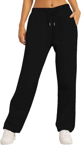 Miniatura 4 de Pantalones deportivos holgados de pierna ancha para mujer, de forro polar, cintura alta, con bolsillos, ligeros, cómodos, con cordón
