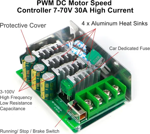 Miniatura 3 de RioRand Interruptor controlador de velocidad del motor de 7-70V PWM DC 30A