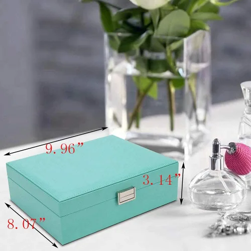 Miniatura 3 de Joyero, organizador de joyas de doble capa, organizador de almacenamiento de joyas de viaje para mujeres y niñas, regalo verde