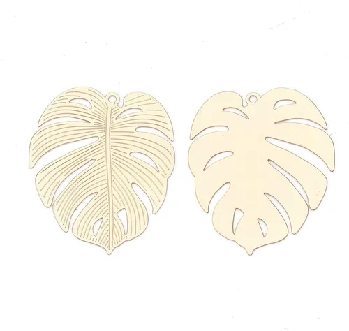 Miniatura 2 de Beadthoven - Colgantes de filigrana dorada clara, adornos de metal grabados, dijes de conector hueco para aretes, collares, accesorios para hacer