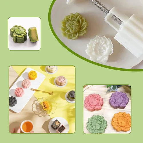 Miniatura 3 de Molde de prensa estampado de pastel de luna de mediados de otoño, postre de pastel de luna prensado a mano con 1 flor estampada, molde de prensa
