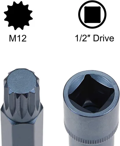 Miniatura 3 de uxcell 1/2" Drive x M12 (0.472 in) Triple Square Spline Bit Socket, brocas de acero S2, enchufes CR-V de 8" de longitud (solo para uso manual)