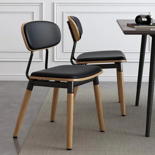 Miniatura 5 de Juego de 4 sillas de comedor, modernas sillas de cocina tapizadas de piel sintética con respaldo de madera curvada de nogal y cojín de asiento
