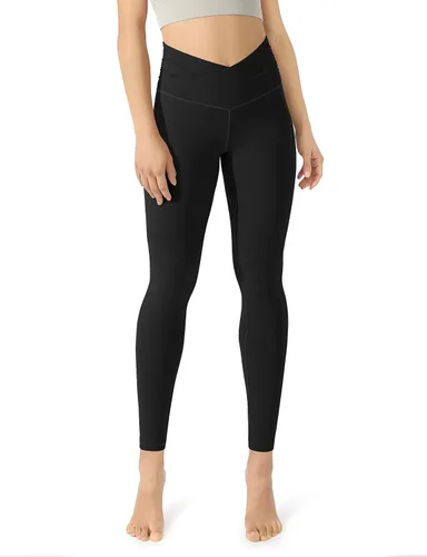 ODODOS - Leggings de cintura cruzada para mujer, diseño con bolsillo interno, para yoga, deportes, gimnasia o entrenamiento, pantalones deportivos