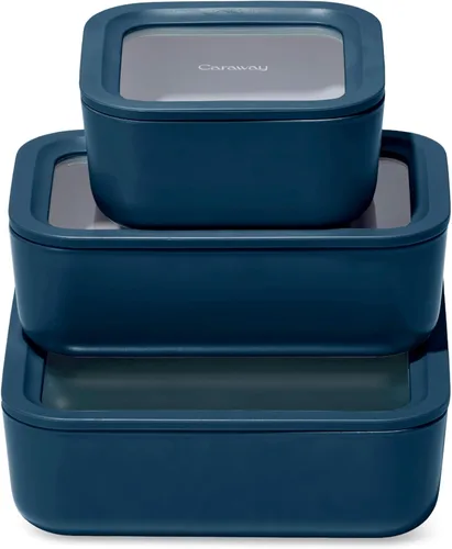 Miniatura 14 de Caraway - Juego de 3 recipientes de vidrio, almacenamiento de alimentos, 10/6.6 /4.4 tazas, revestimiento de cerámica, no tóxico, antiadherente