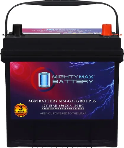 Batería Mighty Max Battery MM-G35 de Arranque y Parada para Coche BCI Grupo Tamaño 35 12V 55Ah, 100RC, 650 CCA Batería de Coche AGM Recargable