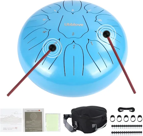 Miniatura 10 de Tambor de lengua de acero, tambor de tanque de mano, 11 notas, instrumento de percusión de meditación de 10 pulgadas con mazos, púas de dedos, Verde