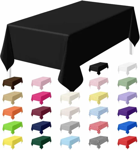 Miniatura 30 de HEIPINIUYE - Juego de 2 manteles desechables color beige, 54 x 108 pulgadas, de plástico, manteles impermeables rectangulares desechables