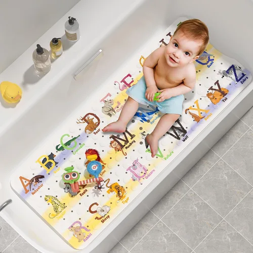 Miniatura 22 de AmazerBath Alfombra de baño antideslizante para bebé, tapete de baño infantil de dibujos animados para bañera, 40 x 16 pulgadas, tamaño completo