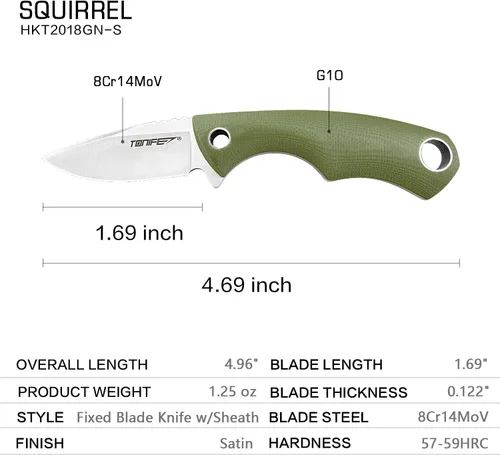Miniatura 2 de TONIFE Cuchillo para el cuello, mini cuchillo de supervivencia al aire libre, hoja afilada EDC de alta dureza de 1.7 pulgadas, cuello portátil