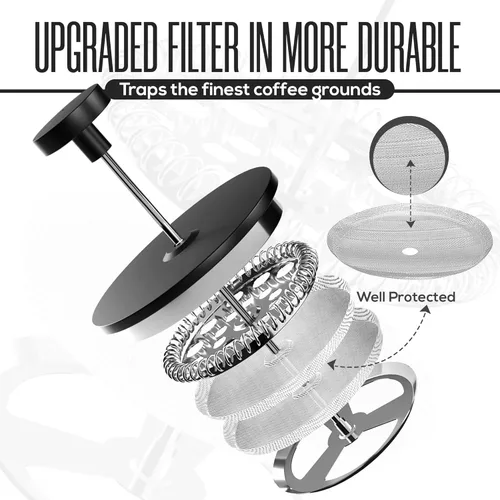 Miniatura 3 de Utopia Kitchen Cafetera de prensa francesa de acero inoxidable de grado 304, 12 onzas, prensa de café aislada de doble pared con sistema