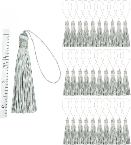 Miniatura 16 de 30 borlas de costura hechas a mano para manualidades, borlas suaves y sedosas de 5.7 pulgadas con lazo de cordón de 2.6 pulgadas para decoración