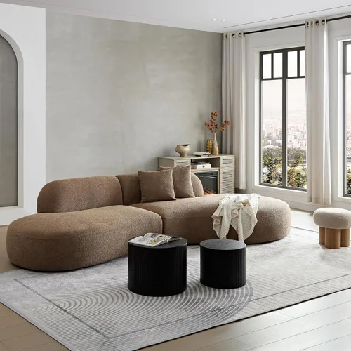 Miniatura 3 de Sofá seccional curvo de 135.4" (344 cm), sofá chaise moderno y cómodo tapizado en bouclé, sofá seccional modular de espuma viscoelástica de asiento