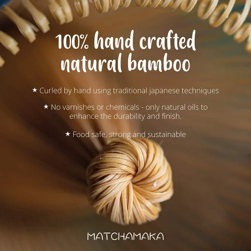 Miniatura 5 de Batidor de té verde matcha prémium – 100 puntas – MATCHAMAKA tradicional japonés de bambú matcha – té verde, leche matcha, polvo ceremonial matcha