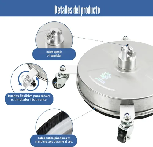 Miniatura 3 de janz - Limpiador de superficies de lavadora a presión de 14 pulgadas con 4 ruedas, carcasa de acero inoxidable, conector rápido de 1/4 pulgada, 2