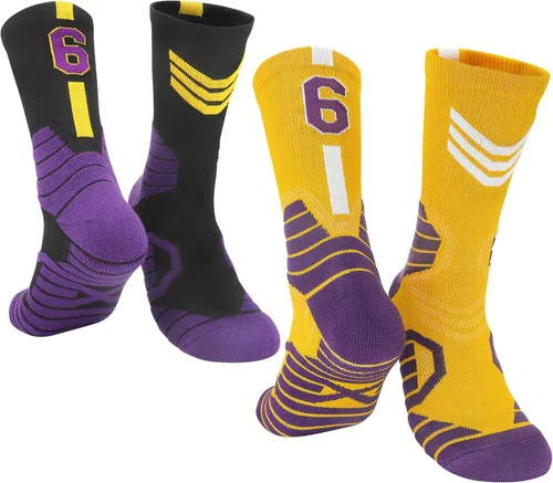 Miniatura 49 de 2 pares de calcetines de baloncesto para hombres y niños, equipo de baloncesto con número de la suerte, calcetines de estrella para niños y adultos