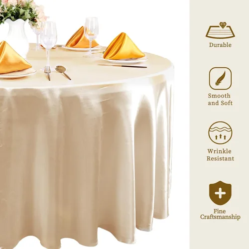 Miniatura 4 de fani Paquete de 6 manteles redondos color champán de 108 pulgadas, mantel de satén sedoso de alta calidad, mantel de tela suave, decoración de mesa